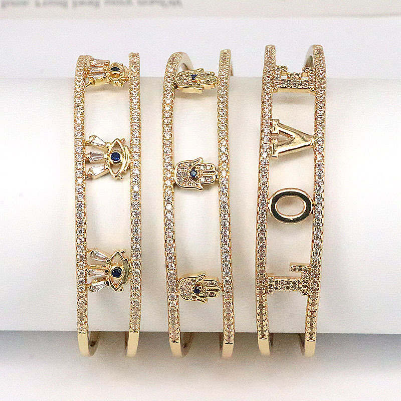 Fashion Love Palm Eye Copper Bracelets Gold Plated Zircon Copper Bracelets