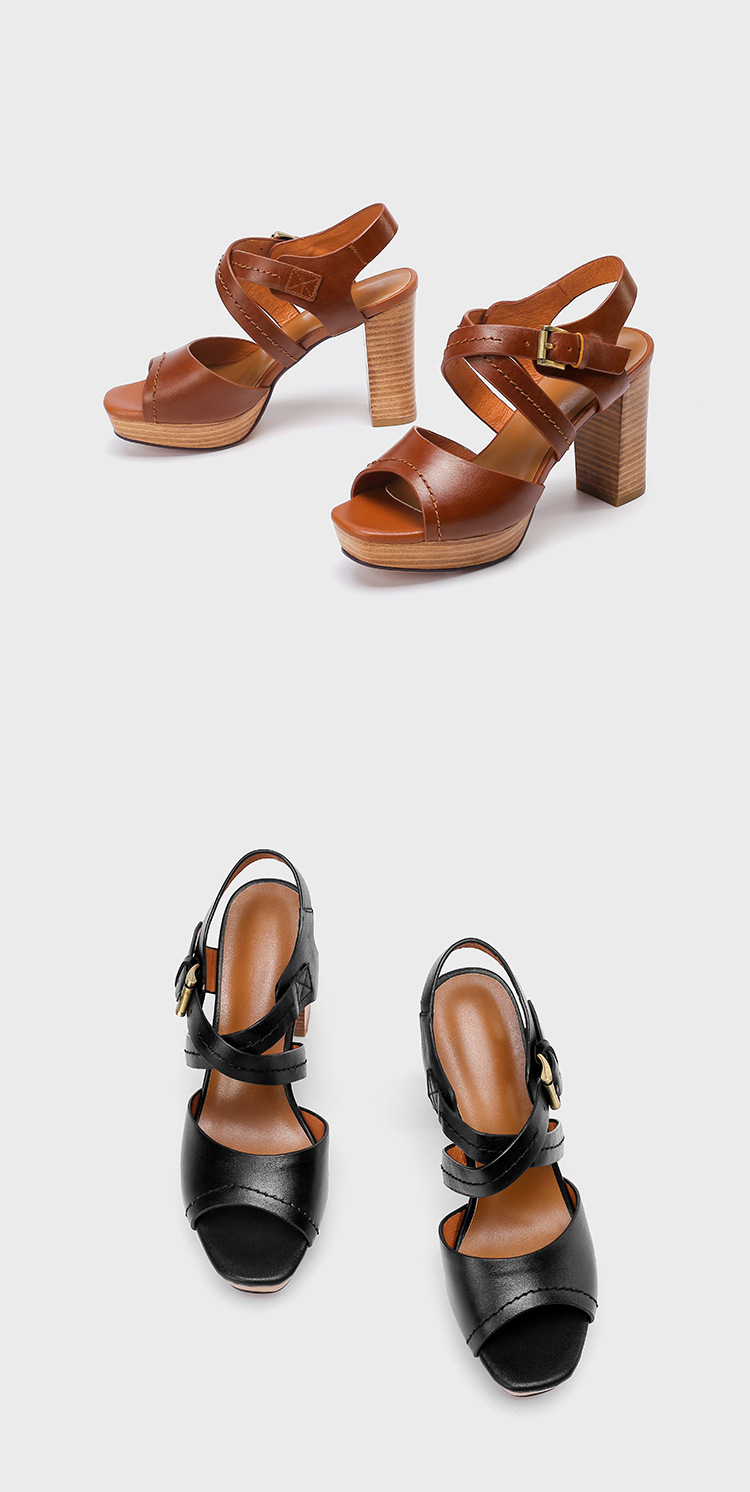 Sandal nữ mũi nhọn gót thô đế dày kiểu La Mã — Màu nâu chi tiết 17