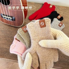 2024新型秋冬レースカシミヤ毛ニット手袋かわいい五本指露指タッチパネル保温手袋女性