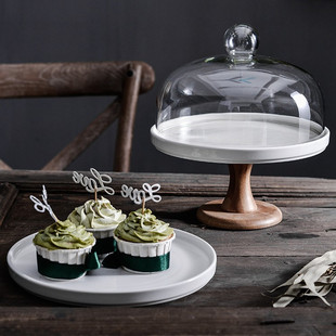 Rotating Dessert Table Ornaments Display Stand Food Snack Plate Cake Tray Tall Bread Cover Transparent Glass Cover