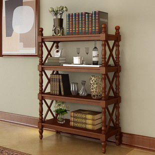 American-style Solid Wood Bookshelf Living Room Floor-standing European-style Bookcase Household Multi-layer Storage Rack Children's Storage Small Partition Cabinet
