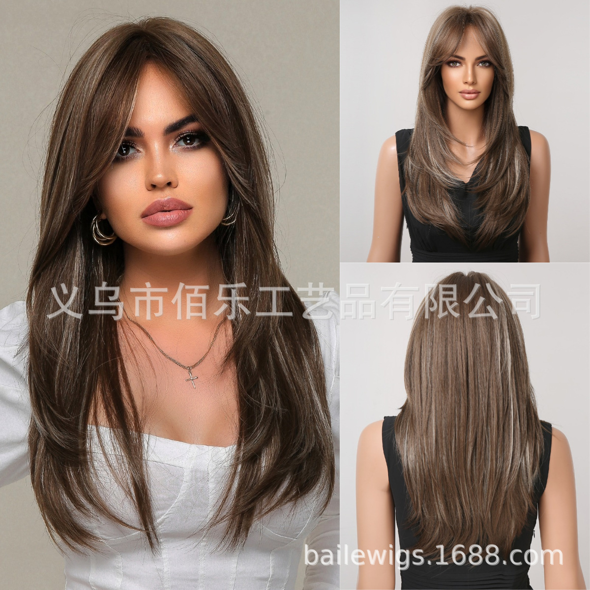 Nuevo negro Rosa flequillo larga recta gradiente de pelo fibra química SEDA NATURAL peluca femenina tocados pelucas fabricante en stock image 34