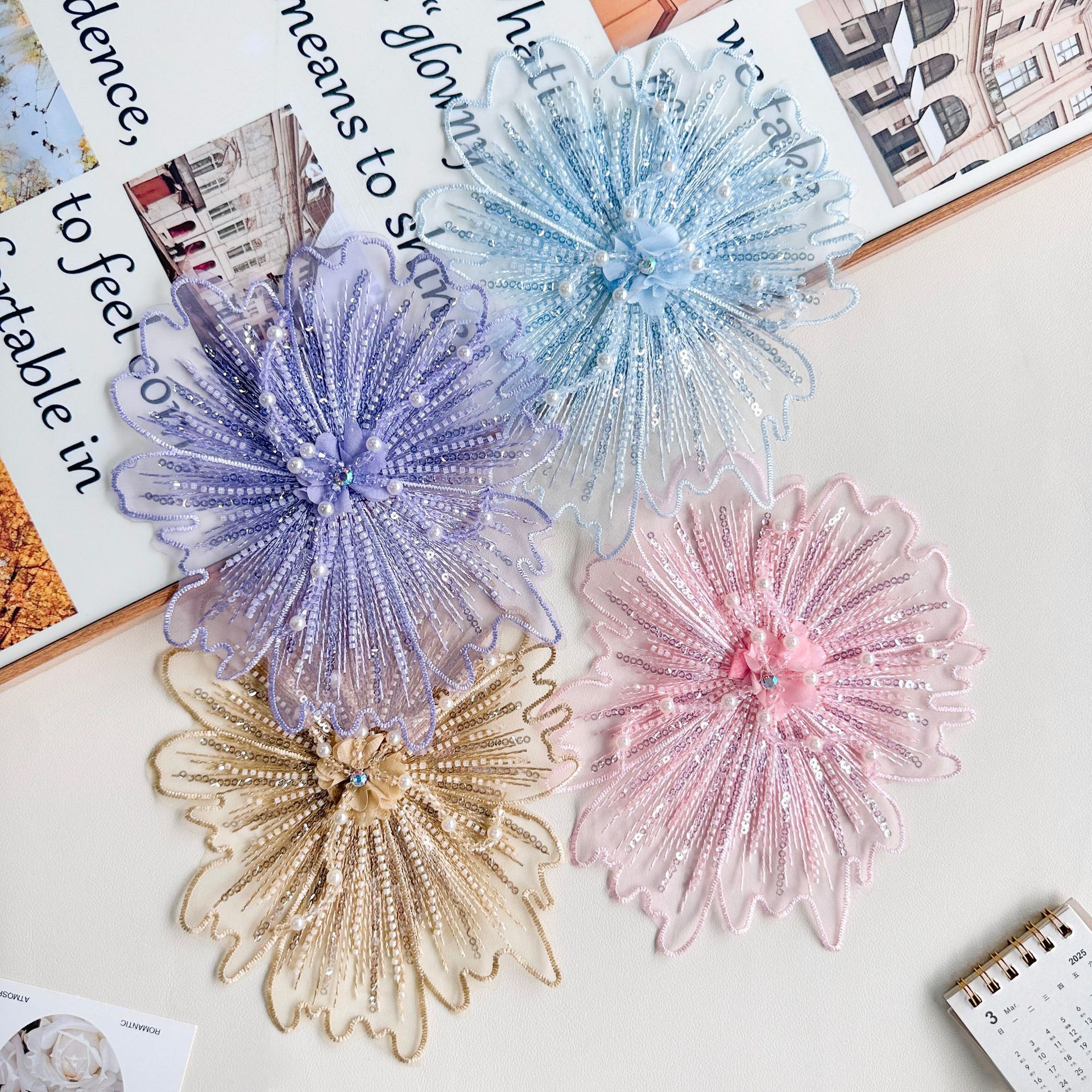 Cuentas de clavos estereoscópicos hechas a mano bordados sequinilla flor parche diy vestido de ropa infantil cheongsam diseño de ropa de actuación