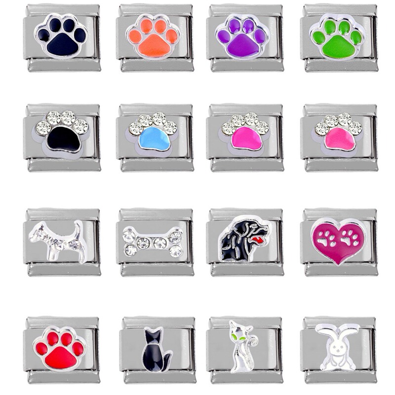 304 stainless steel DIY charm bracelet puppy and dog paw module italy charms stainless steel elastic bracelet