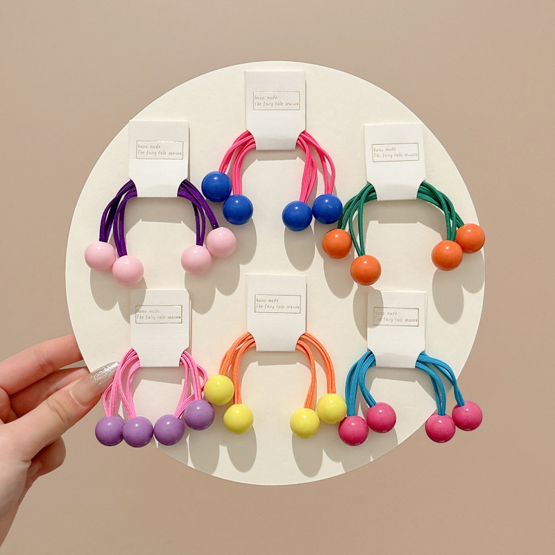 Niños color caramelo doble bola cabello de alta elasticidad correa de goma duradera para niñas anillo de cabello de cola de caballo de color cabello tocado