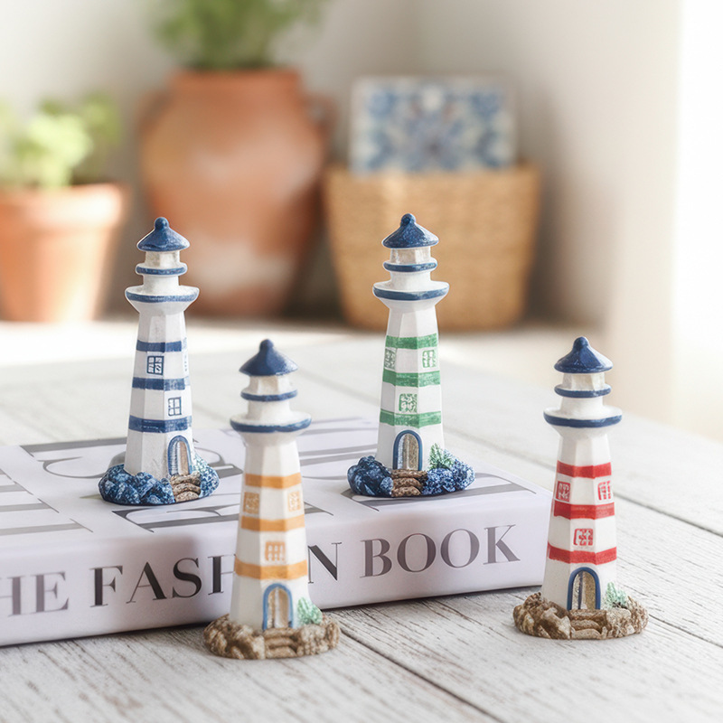 Scandinavian Simple Resin Craft Painted Lighthouse Desktop Ornaments Creative Shooting Props Seaside Souvenirs