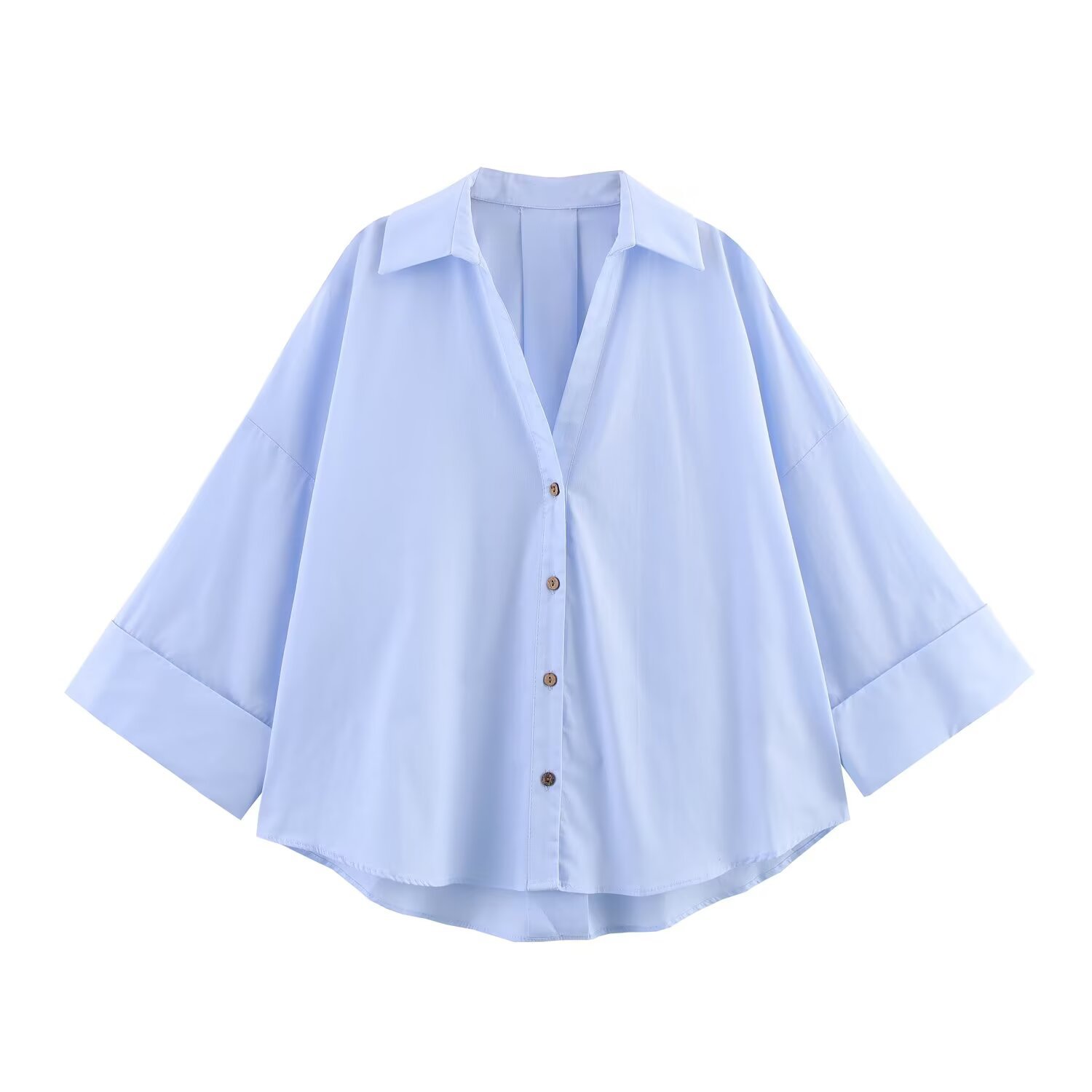 Women's Classic Fashion Wide Sleeve Poplin Shirt European American Style Versatile New Clothing_ecoleips.com