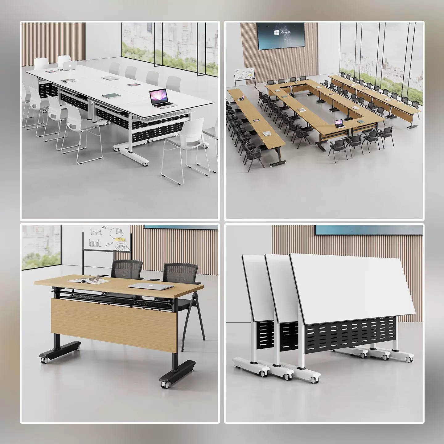 折叠长条桌培训职员桌移动办公桌会议桌多功能课桌椅培训桌椅组合