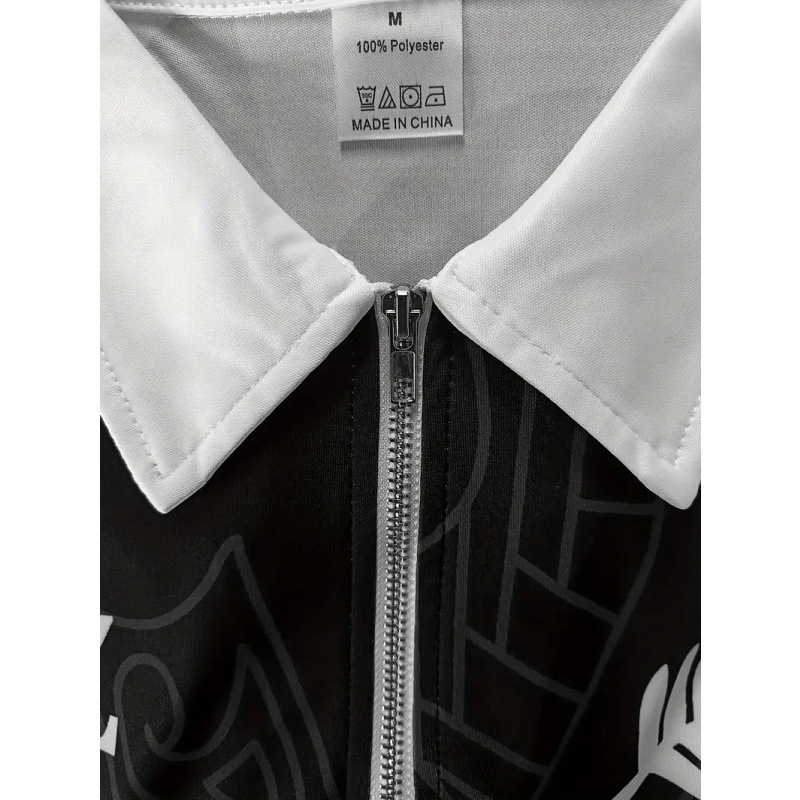 Venta caliente transfronteriza europea y americana retro 3D impresión digital para hombres malla suelta transpirable polo camisa POLO con cremallera