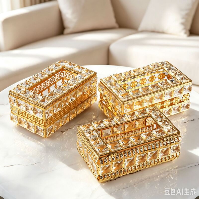 Luxury Gold Crystal Tissue Box European Style Living Room Desktop Storage Decorative Ornament Luxury Gold Crystal Tissue Box European Style Living Room Desktop Storage Decorative Ornament