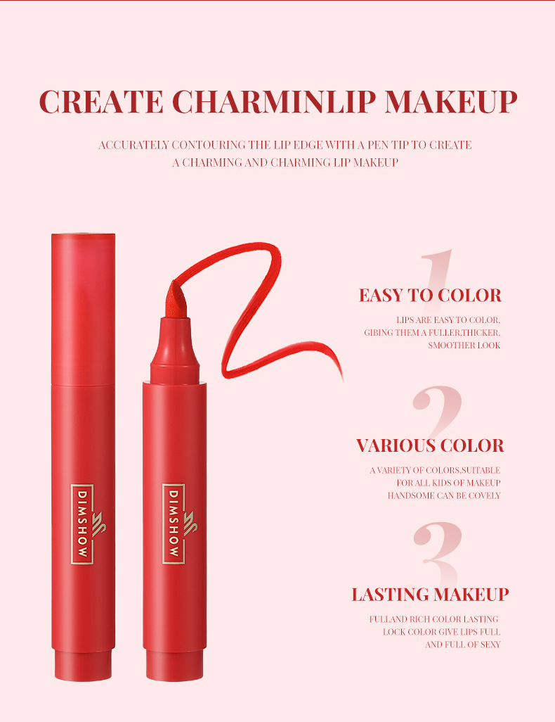 Cross-border DIMSHOW lipstick, water lip liner, lip gloss pen, matte finish, not easy to stick to cups, dye lip liquid Item Picture