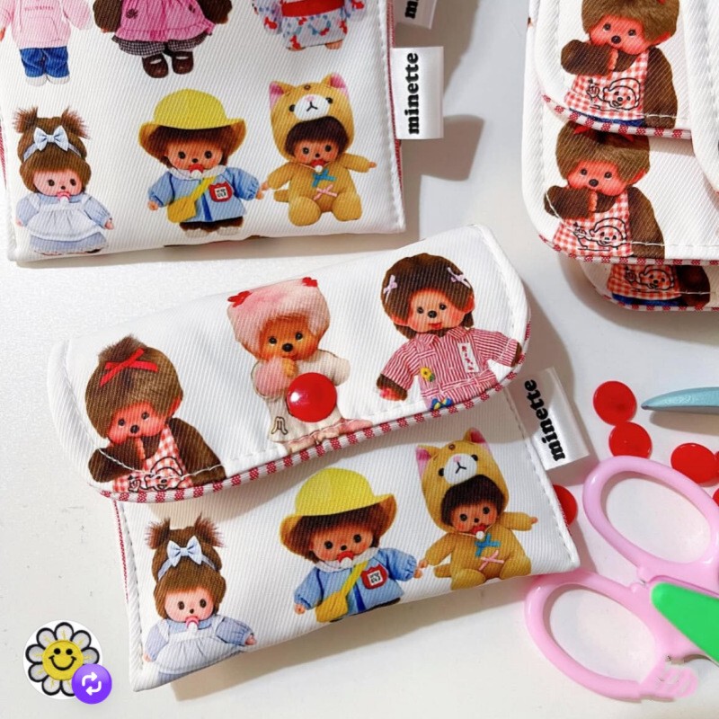 In-stock Monchhichi cartoon cute printed earphone case, portable coin purse, mini storage bag, lipstick bag, ID bag