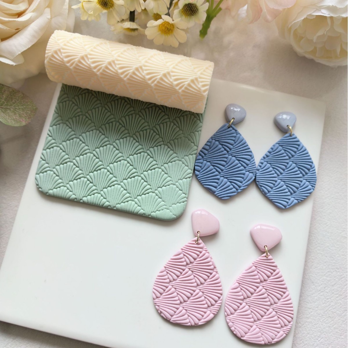 跨境扇形贝壳纹理软陶粘土滚轴 高精度肌理滚轴DIY耳饰珠宝制作