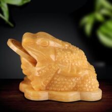 米黄玉三足金蟾摆件客厅办公桌工艺礼品黄龙玉石雕蟾蜍家居摆设