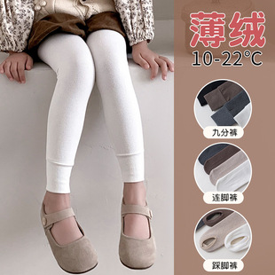 Autumn and winter thin velvet cotton vertical stripes solid color girls pantyhose fleece-lined warm children's base socks sanding dance socks
