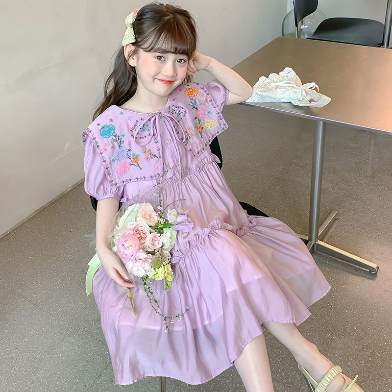 Girl's dress Summer 2025 New Style Children's Wear Children's Summer Skirt Little Girl's Puff Sleeve Princess Dress