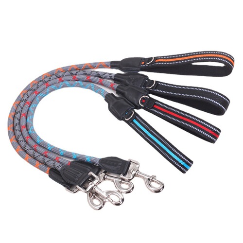New leather reflective short leash for medium to large dogs, explosion-proof shock training short round rope leash dog rope
