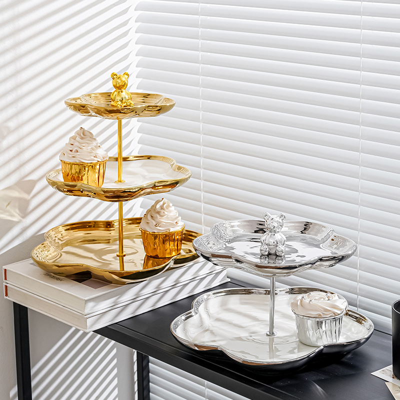 Nórdico plato de fruta de cerámica hogar sala de estar mesa de café postre pastel plato mesa de postre multi-capa pastelería bandeja de dulces estante
