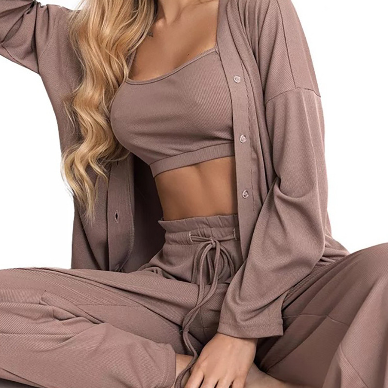 Autumn New Spring and Autumn Women's Pajamas Cross-Border Foreign Trade Suspender Jacket Pants Three-Piece Set Large Size Home Clothes Autumn New Spring and Autumn Women's Pajamas Cross-Border Foreign Trade Suspender Jacket Pants Three-Piece Set Large Size Home Clothes