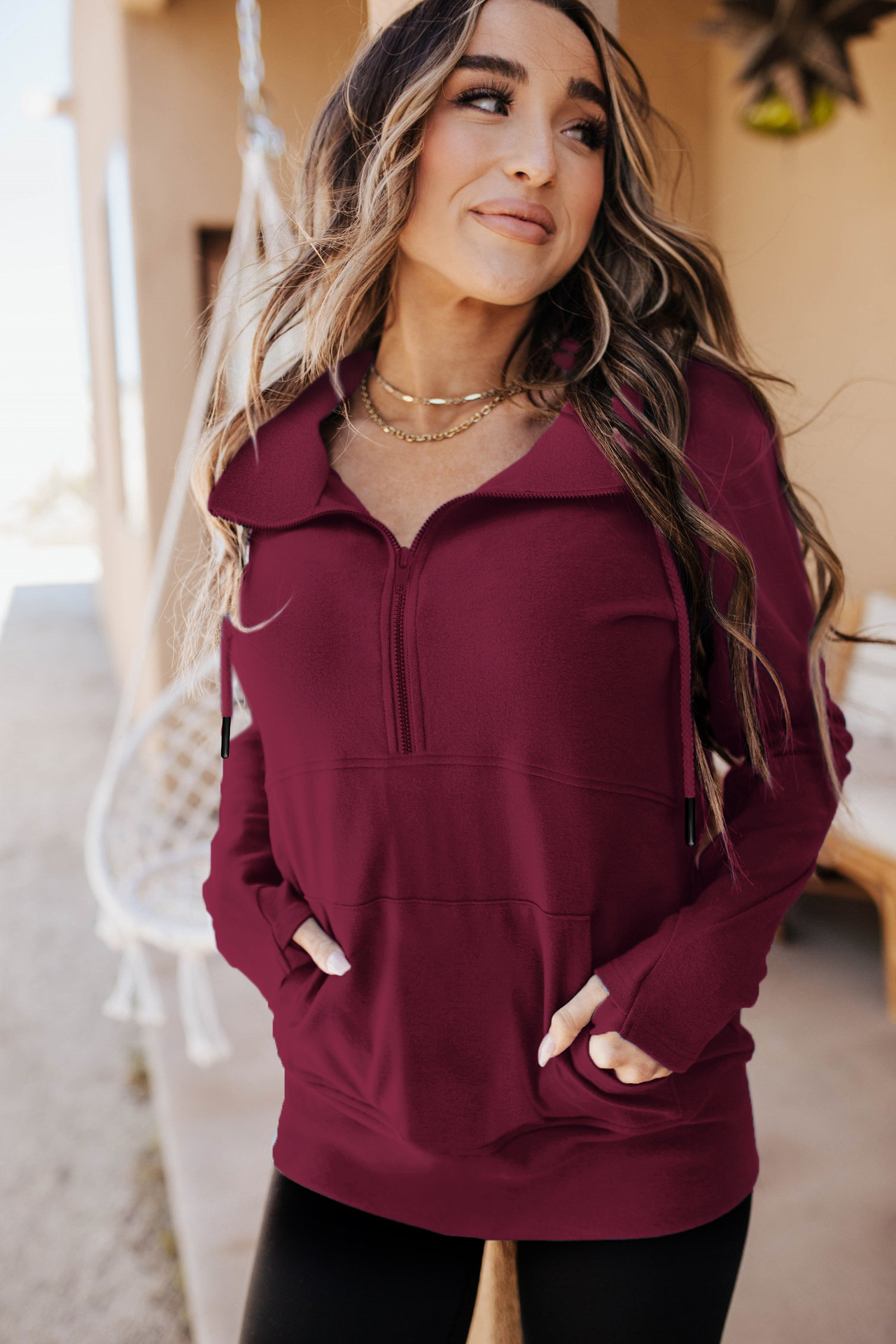 Pure Color Zipper Loose Long Sleeve Pullover hoodie nihaostyles clothing wholesale NSMDF81659