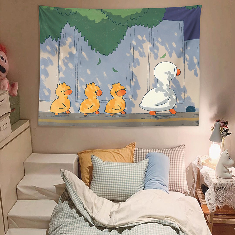 Cute Duck Background Cloth Cartoon Girl Bedroom Wall Cloth Rental Transformation Dormitory Bedside Decoration Hanging Cloth Tapestry