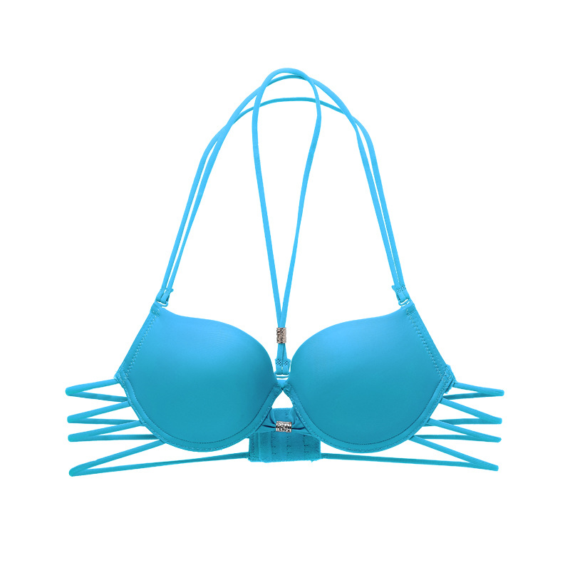 Fábrica de stock de pecho pequeño engrosado reunido brillante cinturón de cuello sin marca sexy ropa interior de moda para chicas