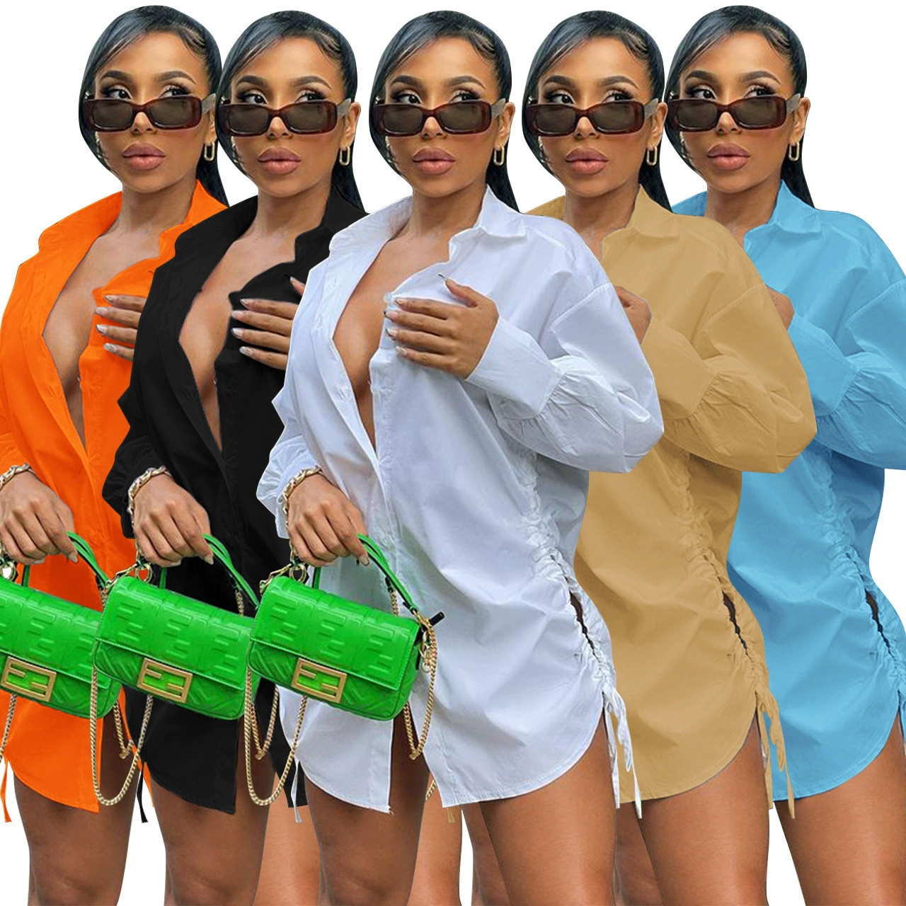 3038 европейская и американская женская амазонка осень-зима шнуровка свободная рубашка платье средней длины внешняя торговля