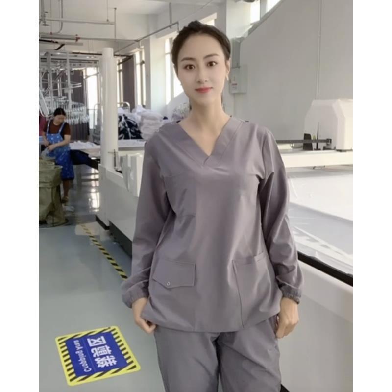 手洗い服女性男性長袖弾力速乾秋冬医師口腔ベルベット厚手服ブラシ手作業服|undefined