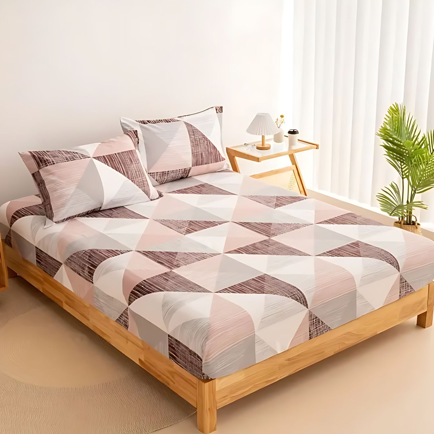 TEMU / JIT triángulo geométrico impresión digital 3D suave cama cómoda camisa colchón set de ropa de cama