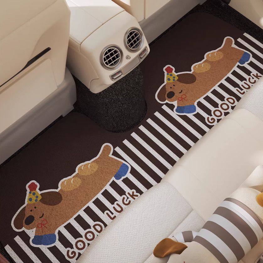 Fresh and Simple Car Floor Mat Three-Piece Set, Cute Dog-Themed Carpet-Style Dirt-Resistant Non-Slip Car Protection Mat, Universal Mat