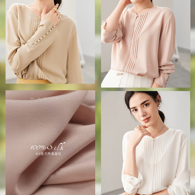 Silk Shirt for Women 2026 Spring/Summer New Long-Sleeve Hangzhou Solid Color Ol Style Heavy Sand-Washed Mulberry Silk Shirt