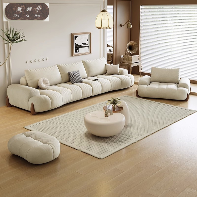 New 2026 Cat Paw Fabric Living Room Sofa for 3+ People, Nordic Style, Small Apartment, Cream Style, Lazy Solid Wood Sofa