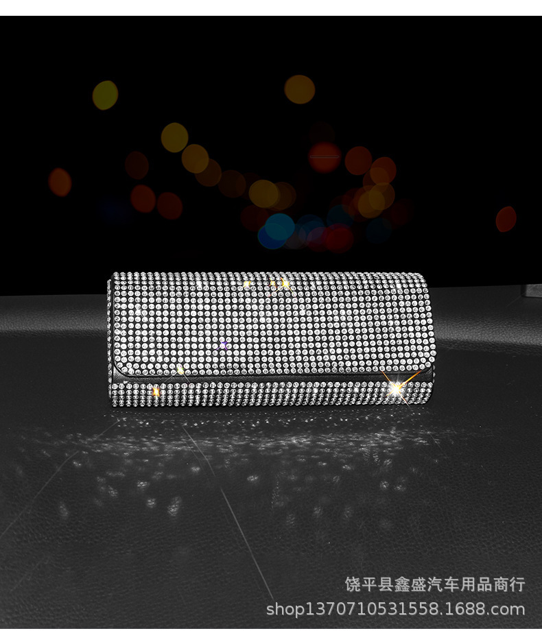 Diamond-Encrusted Car Glasses Case, Multi-Functional Sunglasses Storage Box, Full-Diamond Women's Car Glasses Case, Sun Visor Storage Supplies