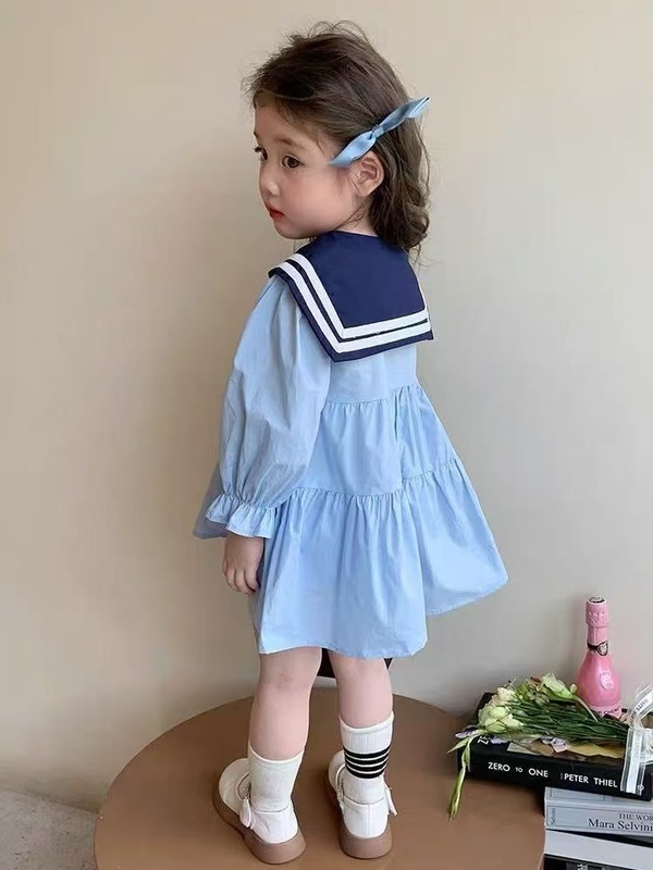 女童连衣裙春秋2025新款儿童洋气秋季纯棉长袖宝宝时髦海军领裙子|undefined