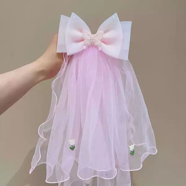 Fuchsia hairgrip with bow, flowered