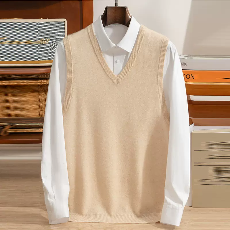 男士V领羊绒无袖毛衣背心2025秋冬新男式休闲套头男马甲保暖内搭