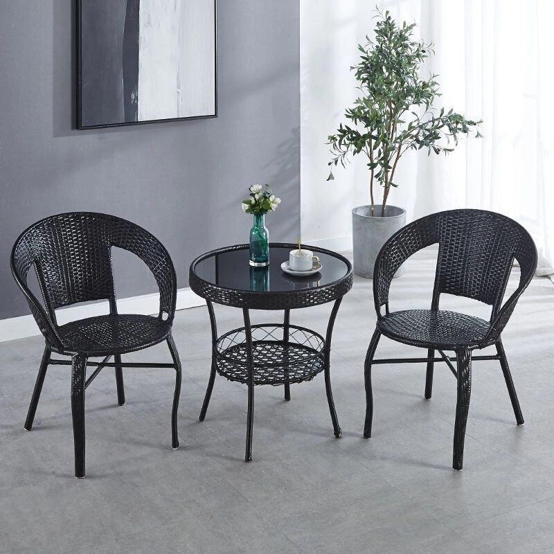 Balcony small table and chair three-piece set, rattan chair outdoor courtyard coffee table combination, outdoor terrace faux rattan chair with backrest Balcony small table and chair three-piece set, rattan chair outdoor courtyard coffee table combination, outdoor terrace faux rattan chair with backrest