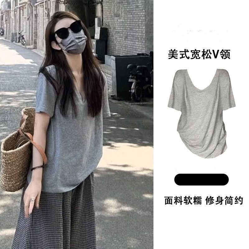 Summer Ice Silk Right Shoulder Short-Sleeved T-Shirt for Women 2025 Summer New Casual Versatile Pure Color Slim Simple Top Summer Ice Silk Right Shoulder Short-Sleeved T-Shirt for Women 2025 Summer New Casual Versatile Pure Color Slim Simple Top