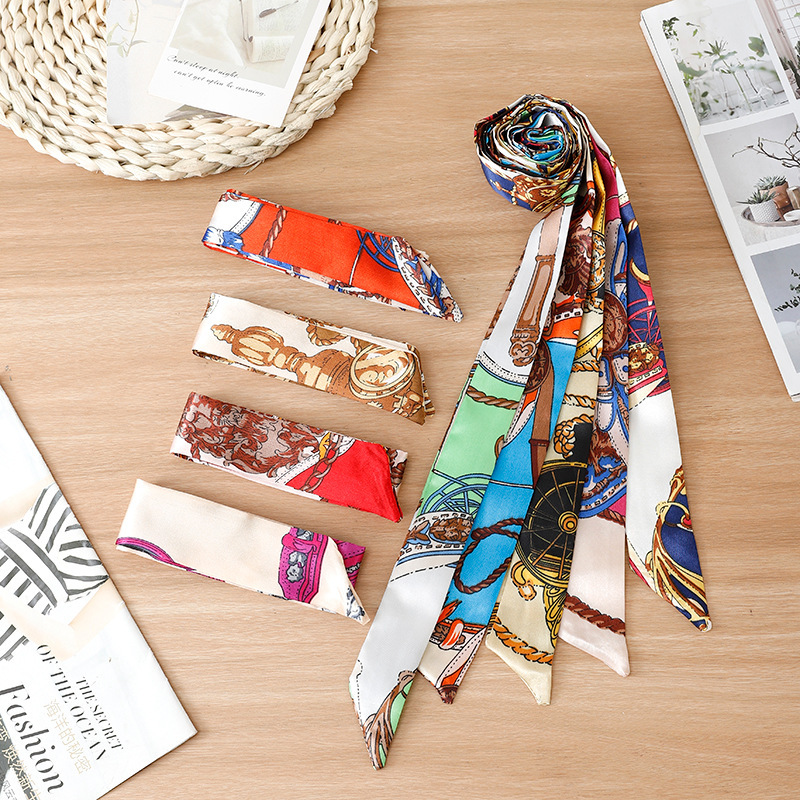 Directly from the Manufacturer: Narrow Long Silk Scarf, Gift Box Set with Decorative Ribbon, Silk Scarf, and Hairband