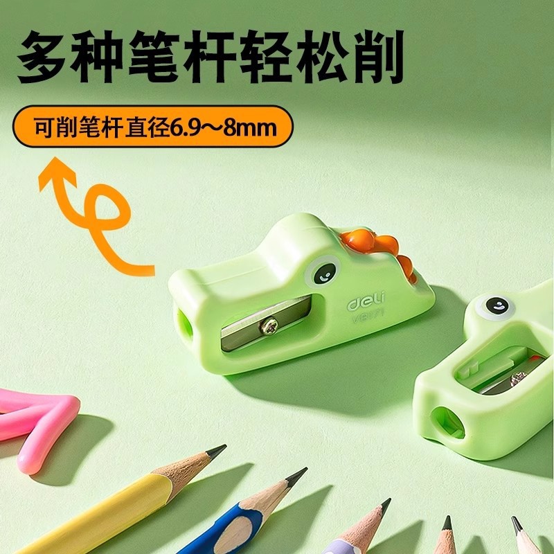 Sacapuntas para niños Deli, sacapuntas giratorio, sacapuntas para estudiantes de primaria, mini cuchillo de dibujos animados manual, cepilladora de cocodrilo, pequeña