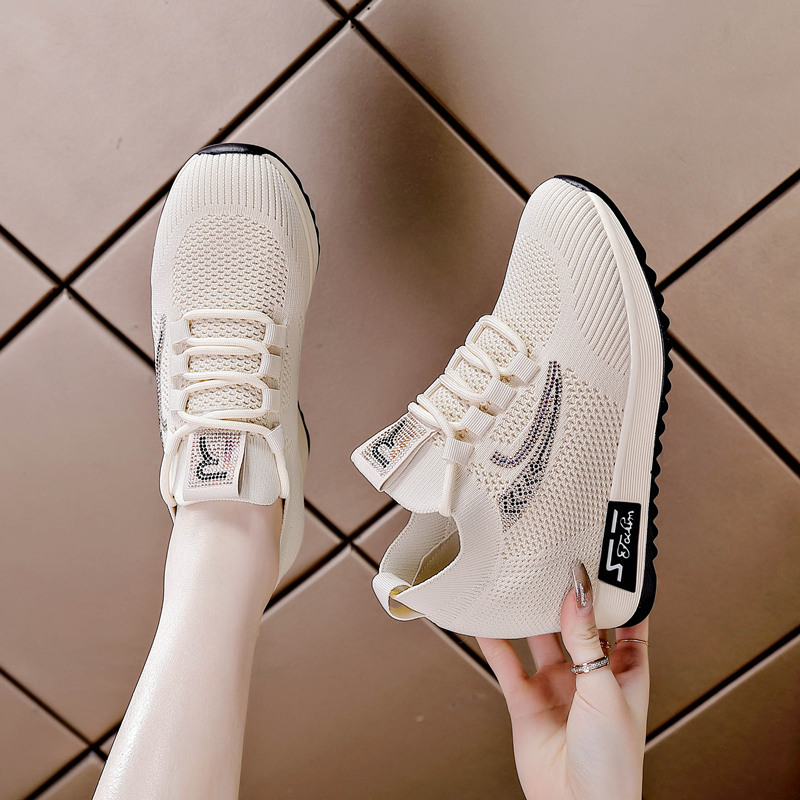 Women's thick-soled hidden height-increasing flying woven casual shoes spring and summer breathable new sneaker soft-soled comfortable lightweight single-layer shoes