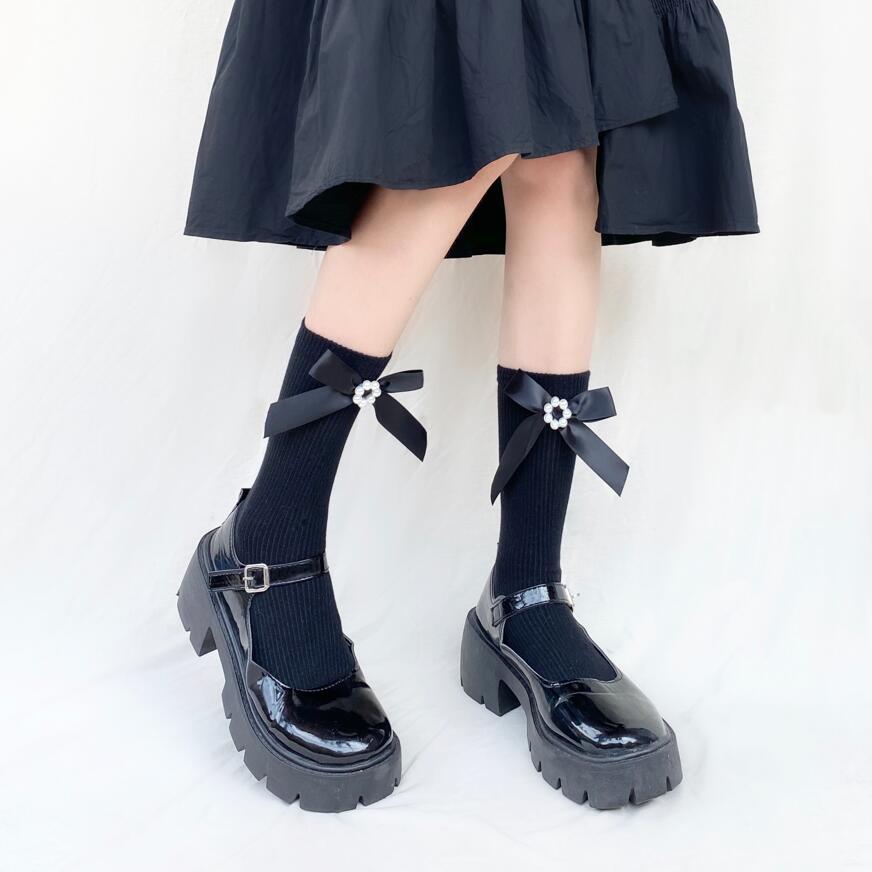 demi-season Japanese cute trend knee socks with bow