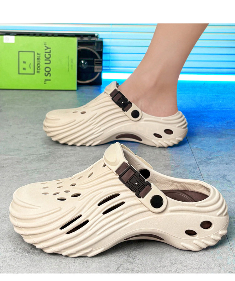 Dép sandal nam lỗ thoáng đế dày EVA chống trượt, đi biển và lái xe — Màu nâu kaki, Xanh nhạt, Đen xám chi tiết 16