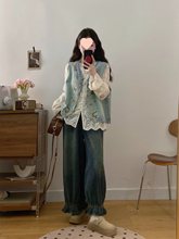 大码盐系穿搭套装女春季马甲休闲上衣胖MM显瘦牛仔半身裙子三件套