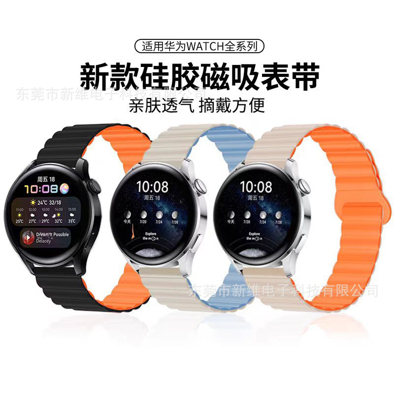 Suitable for Huawei Samsung Two-Color Flat-Head Magnetic Watch Strap Universal Smart Watch Xiaomi Garmin Replacement Wrist Strap