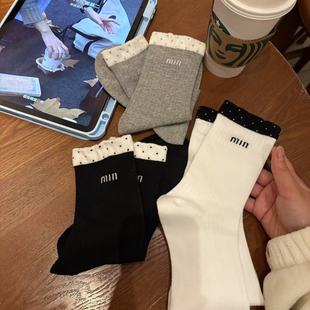 Simple Wave Point Socks Mouth Letter Spring and Summer Socks