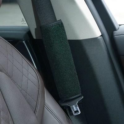 Steering wheel cover – Full-diamond car steering wheel cover - green-safety-belt-shoulder-pad-38cm