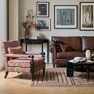 Vintage American-Style Fabric Sofa, Retro Solid Wood Single Chair for Living Room, Lazy Single Chair, Light Luxury High-End Leisure Sofa Chair