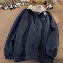 跨境商超供应工作服速卖通外套男女宽松潮牌简谱双层百搭潮流夹克