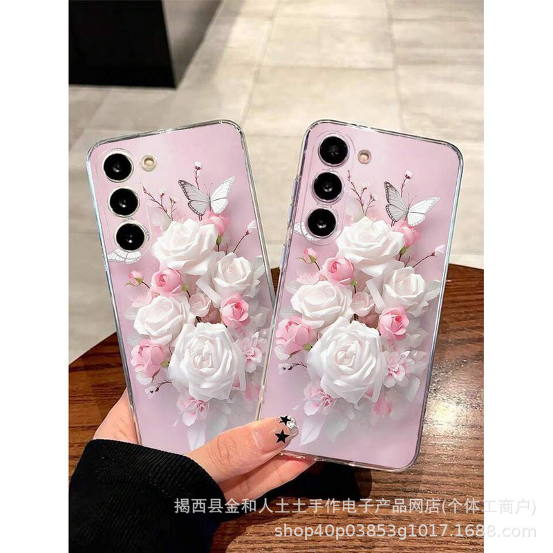 Rose Butterfly Suitable for Samsung Galaxy S25 Mobile Phone Case Samsung A56 Protective Cover S24 Girl Note20U3